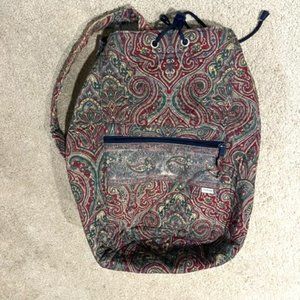 Vera Bradley Cotton Paisley Drawstring Sling Overnight Backpack Bag 9.75"x17"